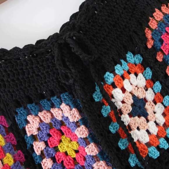 Handmade Colorful Bohemian Multi Color Knit Sweater Black Women's Casual Pants - Picture 7 of 10